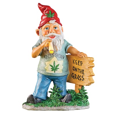 Solar Powered Keep On The Grass Pot Smoking Garden Gnome - NO SIZE