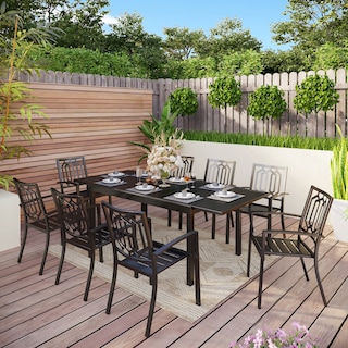 MAISON ARTS Outdoor Patio Dining Set with Steel Stackable Chairs and Expandable Table