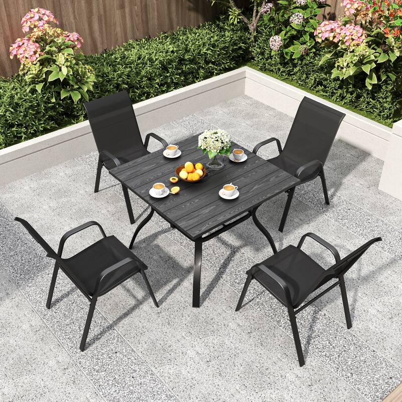 Outdoor Dining Chair 4-Piece Set - Wide Seat 350 lbs Capacity - Waterproof & Rust-Resistant Teslin Fabric Metal Frame