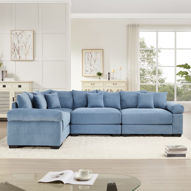 GDFStudio - Corduroy L-Shaped 4-Seater 116.9" Cloud Modular Sectional Couch