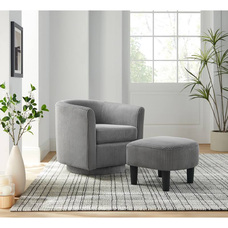 Swivel Chair Accent Chair with Ottoman, Striped Armchair Lounge Chair Single Sofa Chair with Soft Cushion