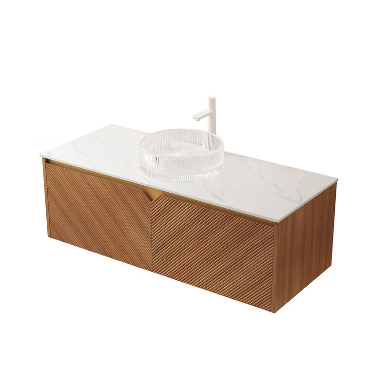 48" Bathroom Vanity with Vessel Sink, Wall-Mounted Floating Storage Cabinet with Double Doors