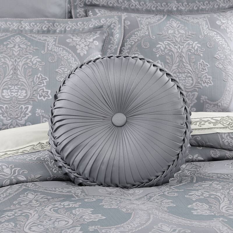 J. Queen New York Sondra Powder Blue Tufted Round Decorative Throw Pillow - Accent - Polyester - Powder Blue