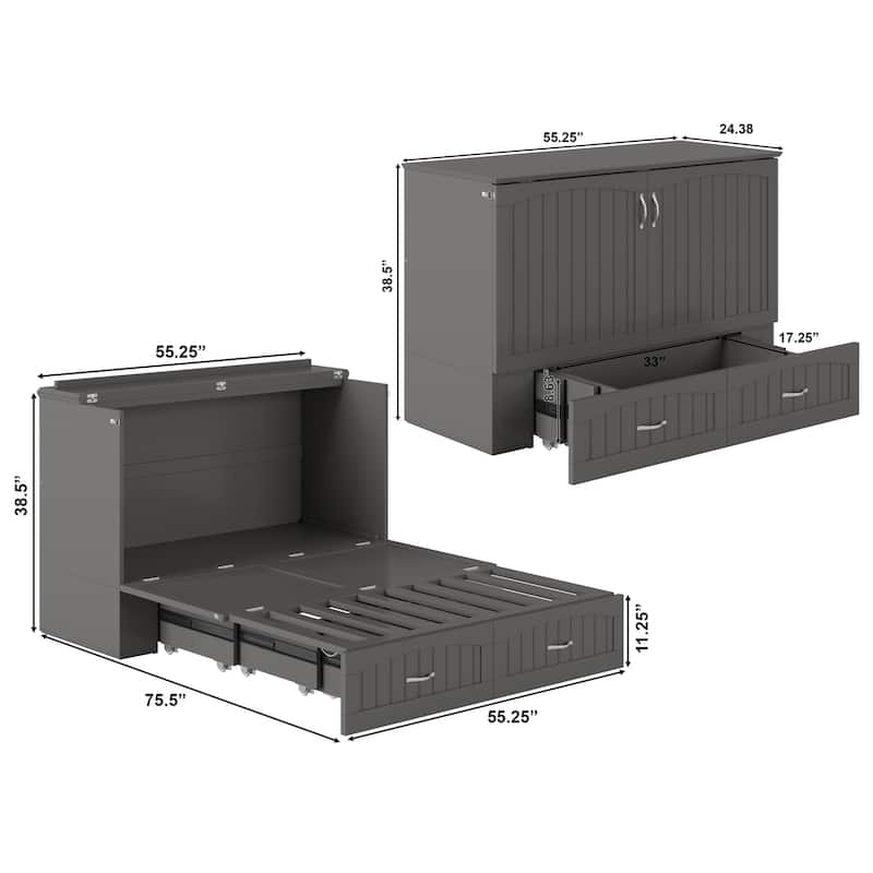 Southampton Murphy Bed Chest with Mattress & Built-In Charger