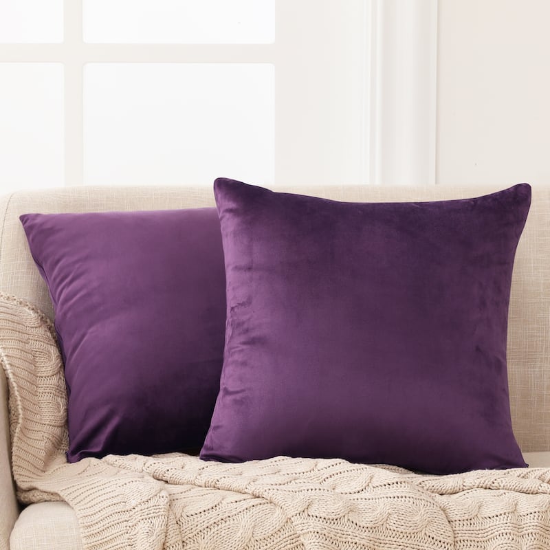 Deconovo Velvet Soft Throw Pillow Covers 2 PCS (Cover Only) - 20*20 - Eggplant Purple