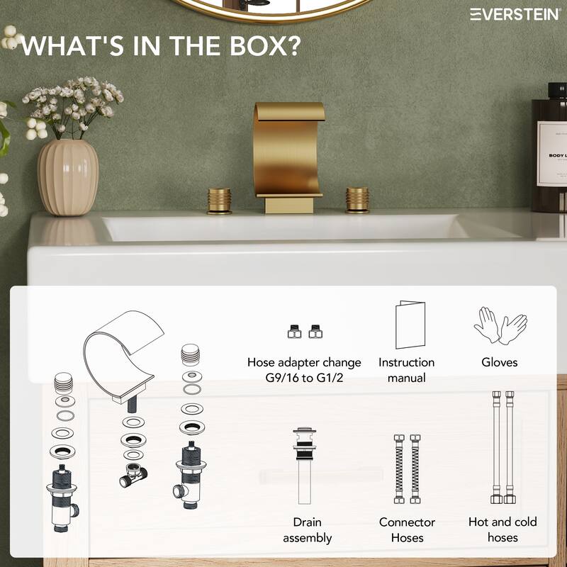 Widespread Bathroom Faucet 3 Hole, 2-handle Bathroom Sink Faucet with Drain Assembly