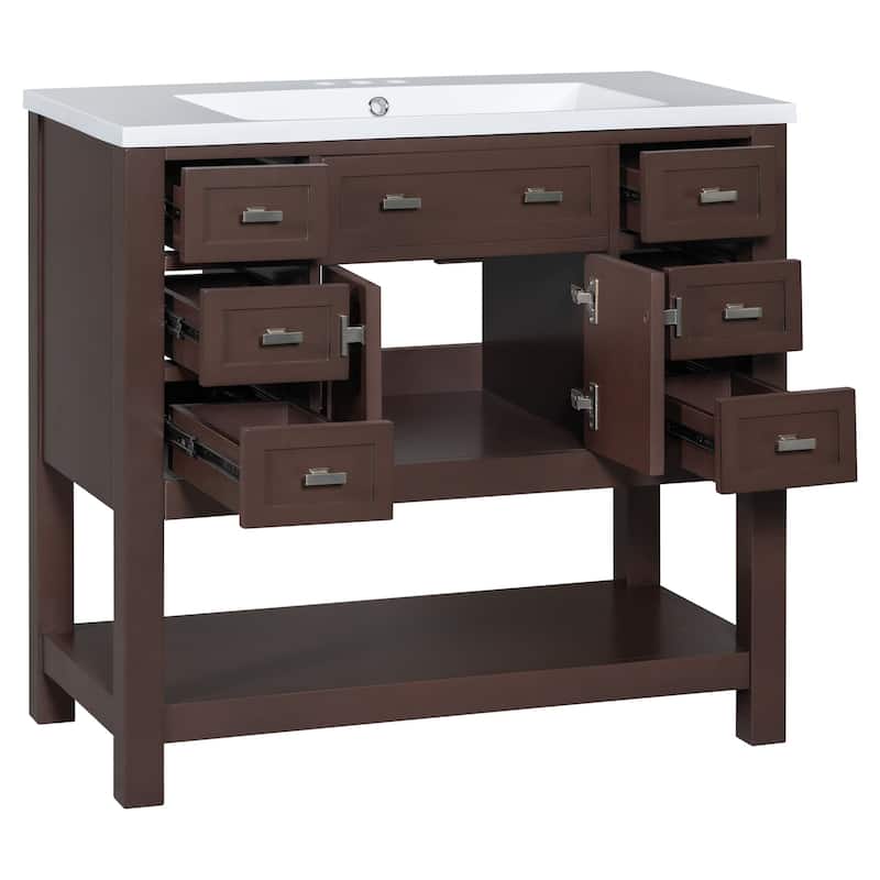 36'' Freestanding Bathroom Vanity Set with Integrated Ceramic Sink and Drawers - 36'' X 34''