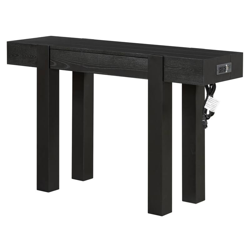 47.25 Inches Wooden Rustic Minimalist Console Table, with Hidden Drawer and Side Power Outlet
