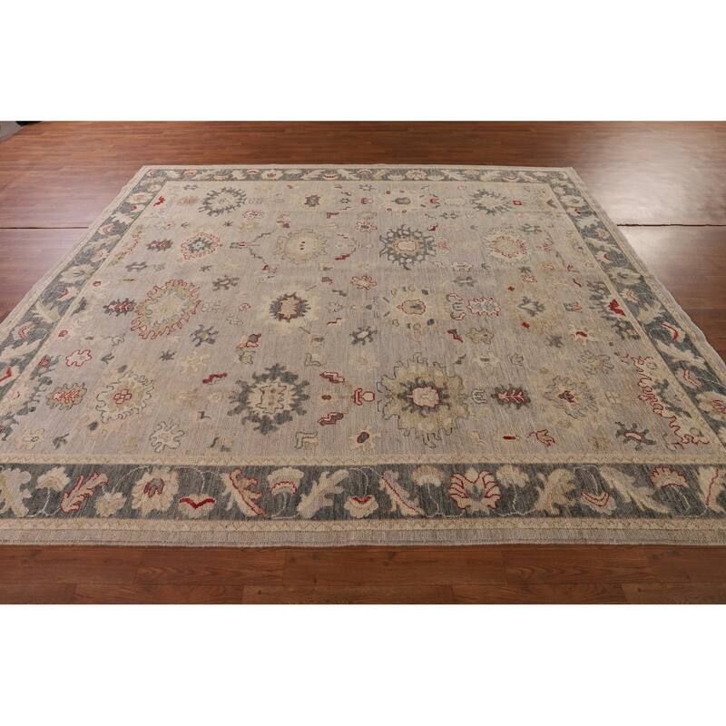 Vegetable Dye Oushak Turkish Area Rug Handmade Beige Wool Carpet - 8'1" x 9'10"