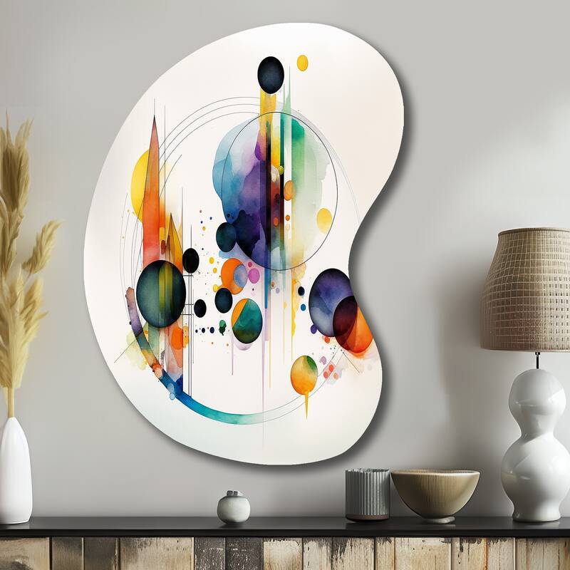 Designart - Multi-Color Watercolor Geometric Art I - Abstract Geometric Metal Wall Decor - Metal Boom Shape Print - 28 in. W x 39 in. H