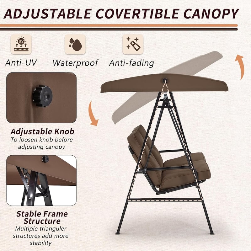 2-Seat Patio Swing Chair, Outdoor Porch Swing Glider