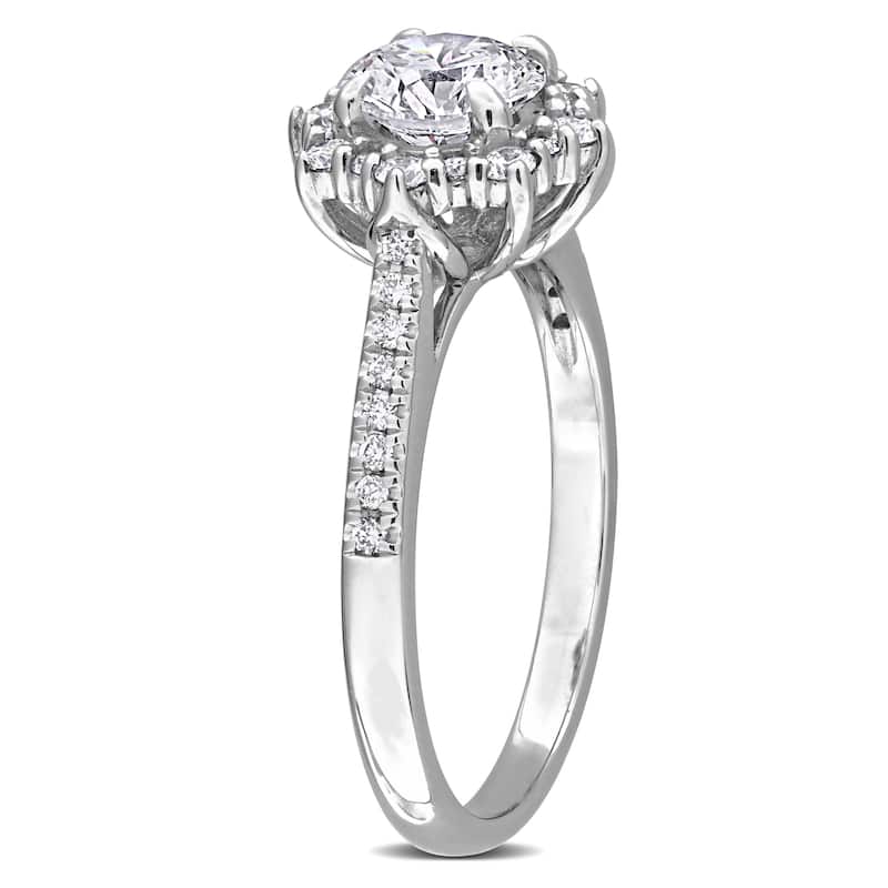 1 1/6ct TW Round Lab-Grown Diamond Halo Engagement Ring in 14k White Gold
