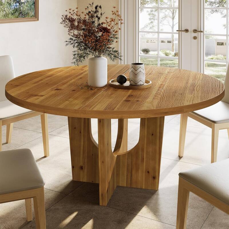 47" Solid Wood Round Dining Table Farmhouse Kitchen Table for 4-6 People - 47.2" W x 47.2" D x 29.5" H