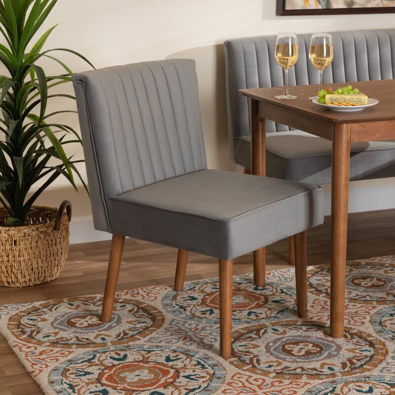 Alvis Mid-Century Velvet Upholstered Wood Dining Chair-Grey