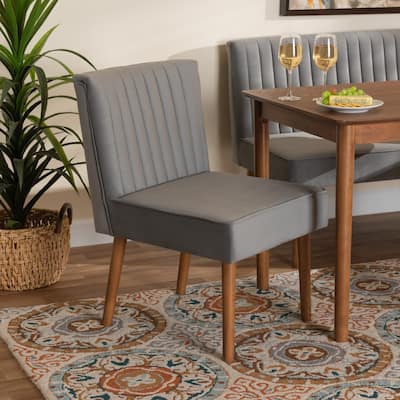 Alvis Mid-Century Velvet Upholstered Wood Dining Chair-Grey