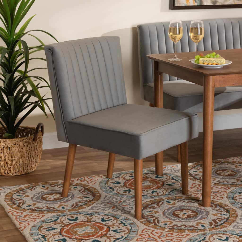 Alvis Mid-Century Velvet Upholstered Wood Dining Chair-Grey