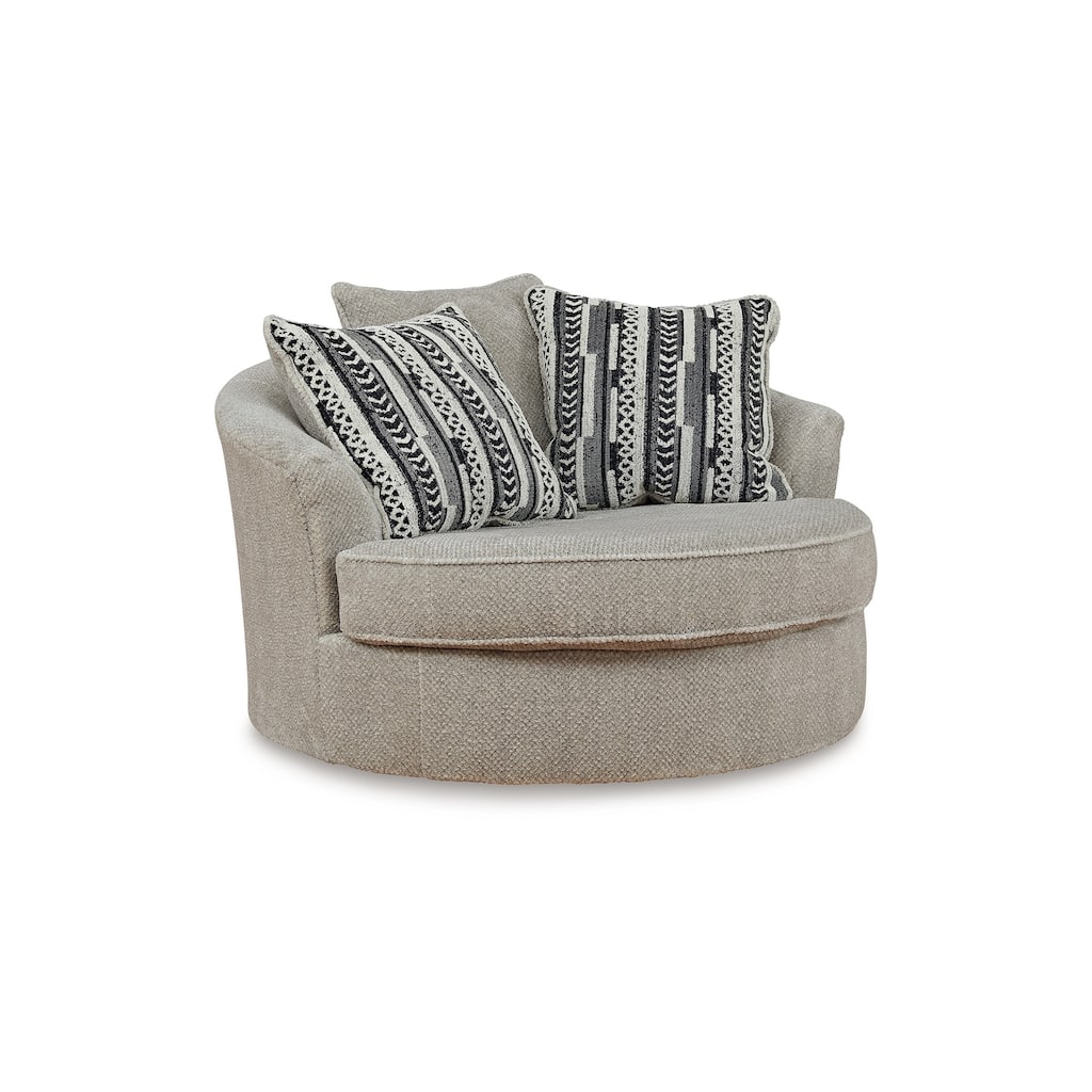 Alno Oversize Swivel Accent Chair, 2 Accent Pillows, 55 Inch, Beige