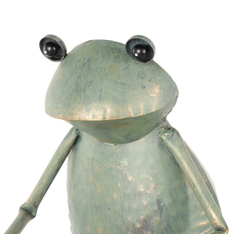 Copper or Green Metal On Bicycle Frog Decorative Garden Sculpture with Gold Accents
