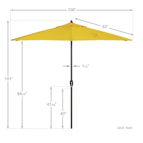 dimension image slide 17 of 29, North Bend 9-foot Round Auto-tilt, Bronze Finish, Sunbrella Patio Umbrella by Havenside Home
