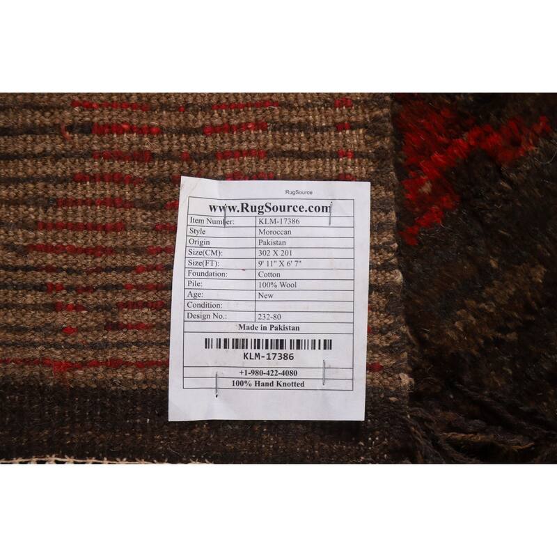 Dark Brown Tribal Moroccan Oriental Area Rug Hand-knotted Wool Carpet - 6'7" x 9'11"