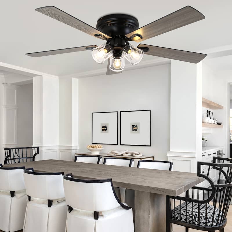 Bella Depot 52" 3-Light Brown Flush Mount Ceiling Fan with Light and Remote Control 6-speed Reversible Timer DC Motor