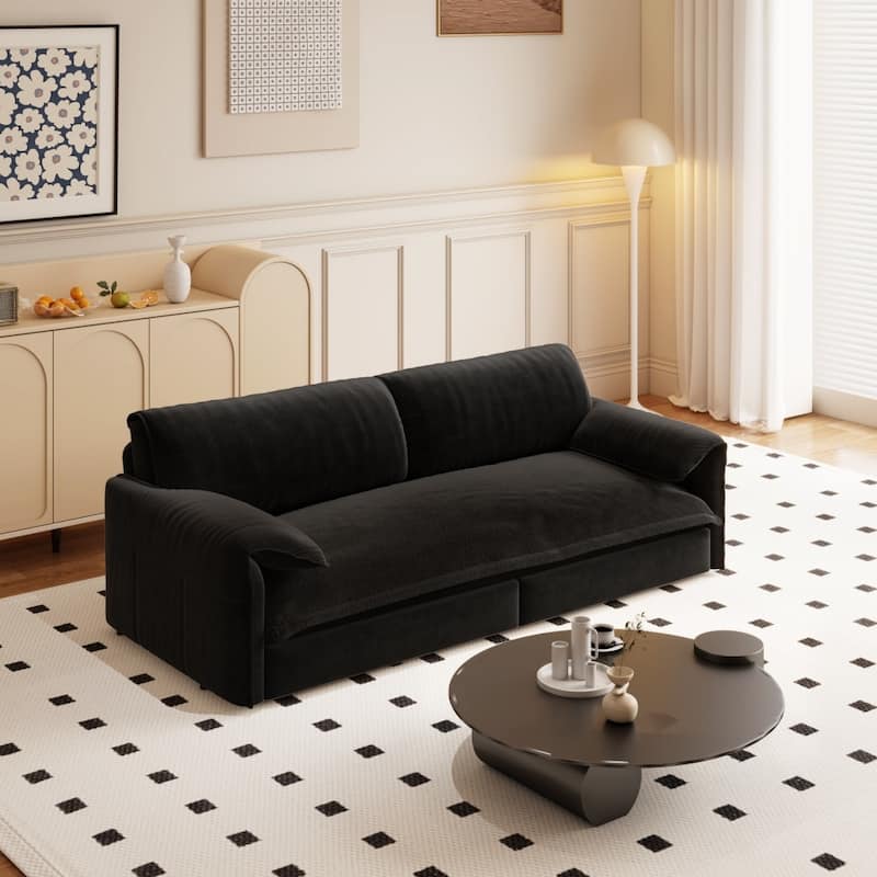 66" Queen Pull Out 3-in-1 Convertible Sleeper Sofa with Side Storage - Black