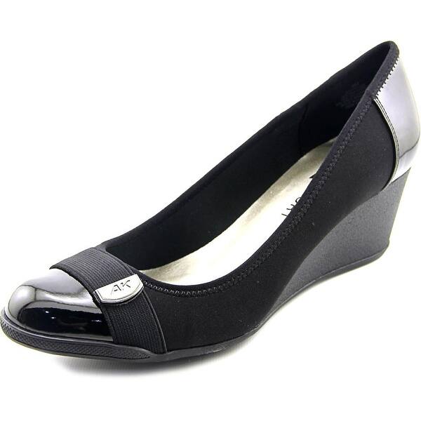 Shop Anne Klein Sport Tatum Women Open Toe Canvas Black Wedge Heel