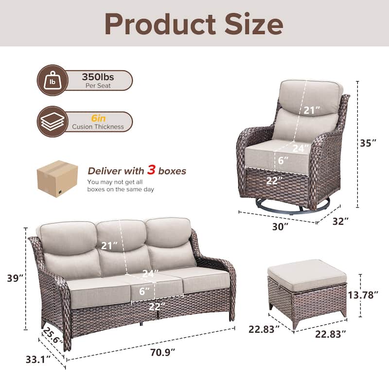 Gymojoy 5-Piece Patio Furniture Set with Swivel Glider Chairs, 6-Inch Ultra-Plush Cushions & Water-Resistant Olefin Fabric