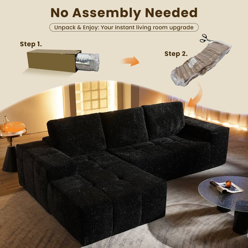 HOOOWOOO Modern Sparkly Velvet Fabric Chaise Sofa Couch