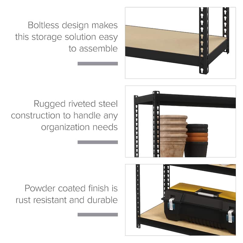 Space Solutions 1000 Riveted Steel Shelving 5-Shelf Unit, 12D x 30W x 60H, Black
