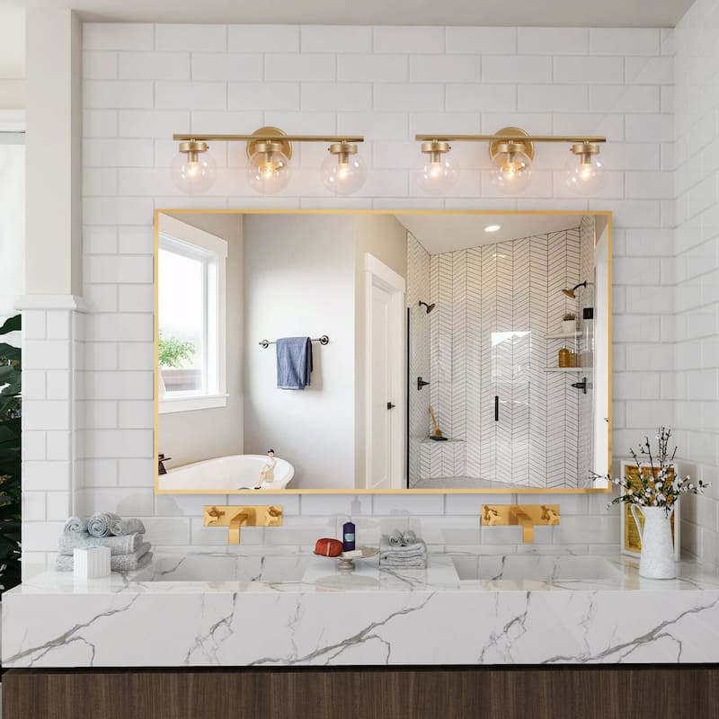 Rella Modern Farmhouse Black Gold Bathroom Vanity Light Orb Glass Dimmable Wall Sconces for Powder Room