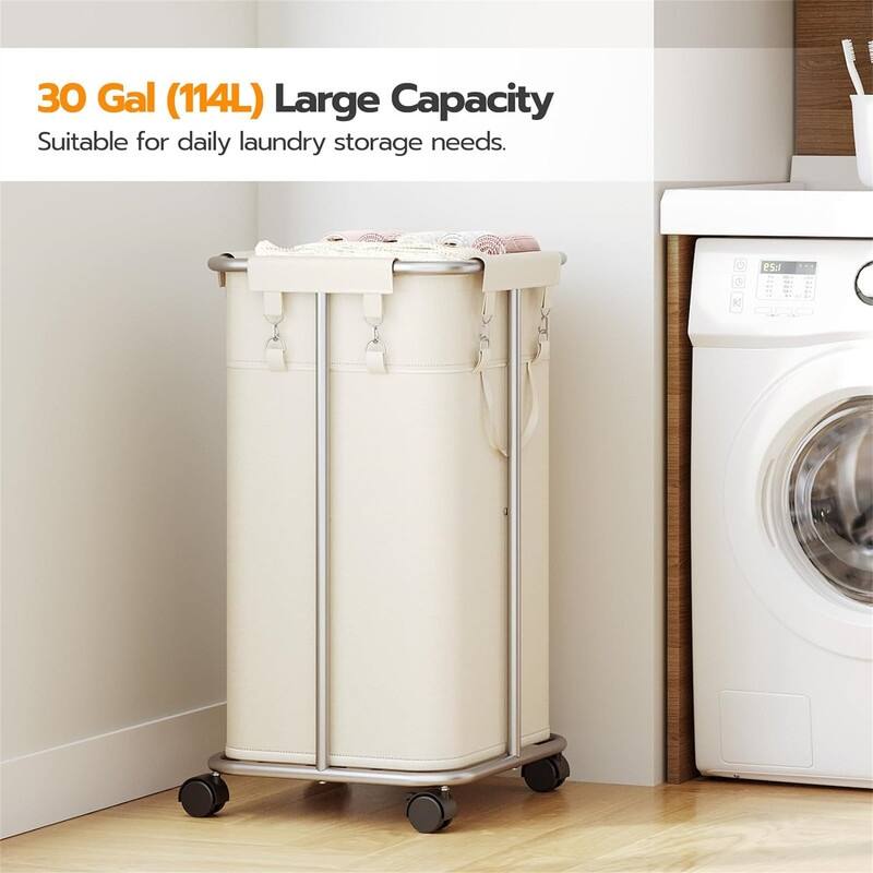 Laundry Basket with Wheels 30 Gallons (114 L) Rolling Laundry Hamper - 15.7"L x 15.7"W x 29.9"H