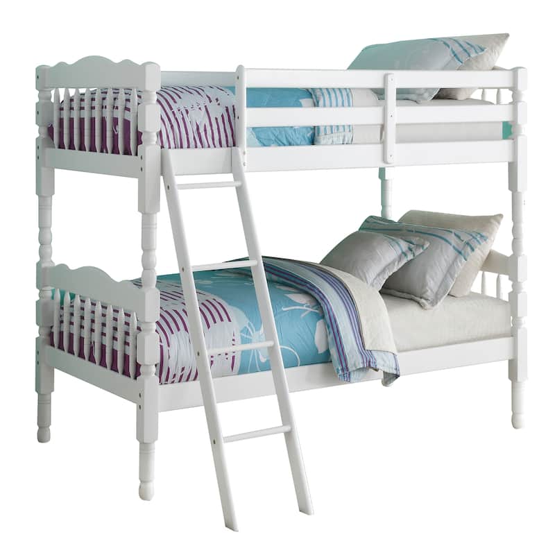 Convertible White Twin-over-Twin Bunk Bed with Ladder and Guard Rails