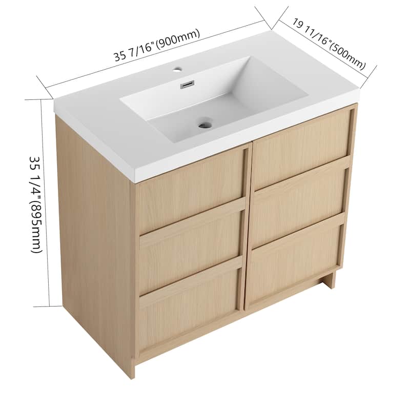 Bathroom Vanity With Resin Sink In 36/42/48 Inch, Freestanding Bathroom Vanity With Soft Close Doors And Shelf