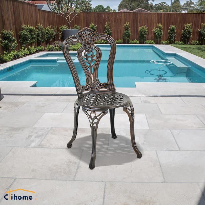 Clihome Outdoor Cast Aluminum Bistro Chair (Set of 2) - Brown