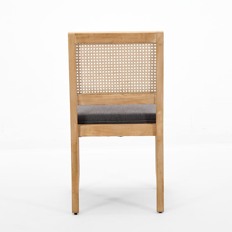 Farmhouse Style Rattan Back Dining Chairs Set of 2, Mid Century Modern Upholstered Kitchen Chairs