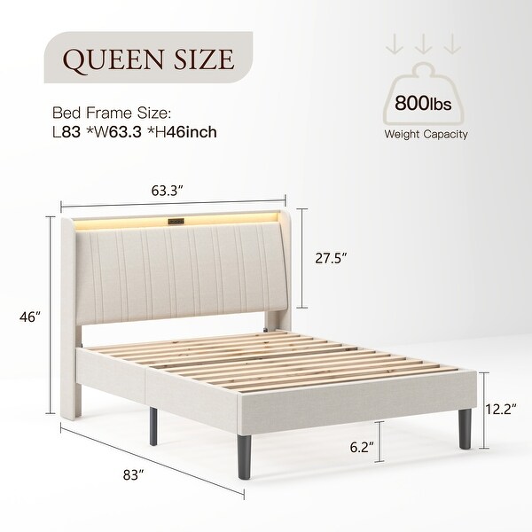 テムジンページ NISIEN Bed Frame with Charging Station, Upholstered Platform