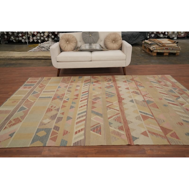 Hand Woven Oriental 100% Wool Carpet Southwestern Tribal Multi-Colored Kilim Area Rug - 9' 8'' X 6' 7''