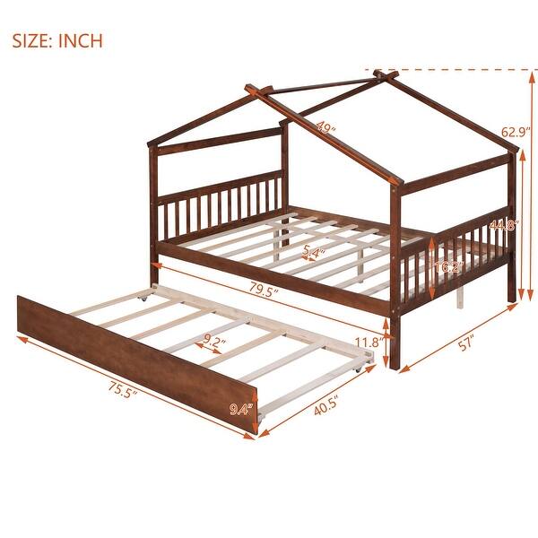 Full Size Wooden House Bed with Twin Size Trundle, Includes 2 ...