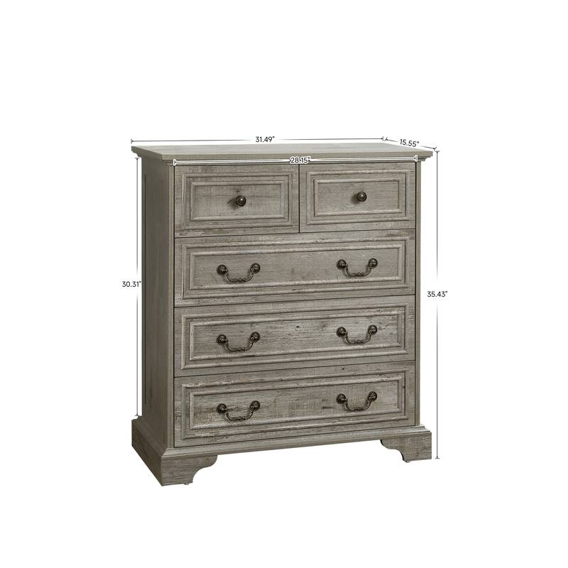 Bedroom Dresser with 5 Drawers, Rustic Chest of Drawers, Storage Dressers Organizer with Roman Column-style Handle