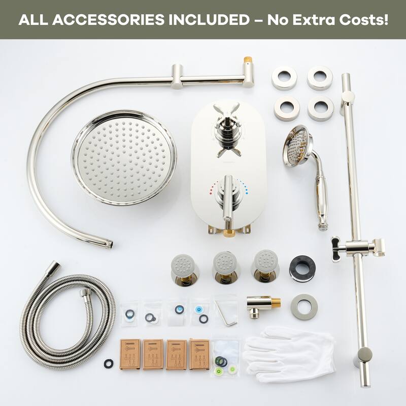 Thermostatic Shower System with 9 in. Rain Shower Head, Handheld Shower and 3 Body Jets, 3-Spray Wall Mount Shower Faucet Set