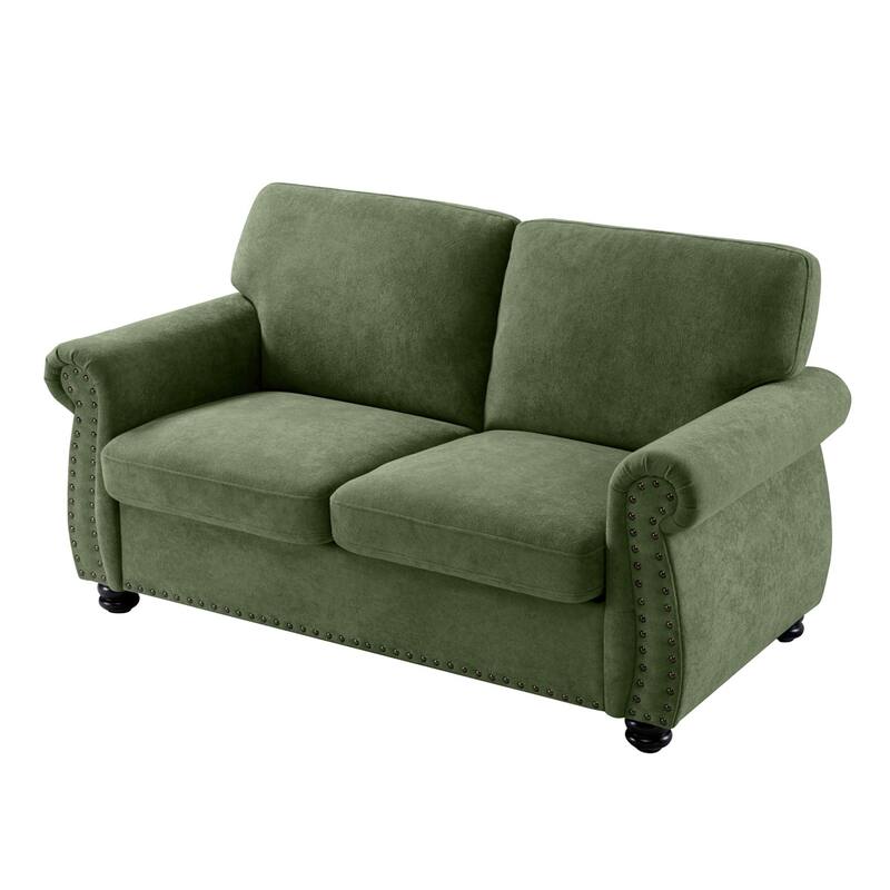 Velvet Loveseat, Upholstered 2 Seater Couch with High-Density Foam, Small Sofa Couch with Solid Wood Legs and Tufted Back