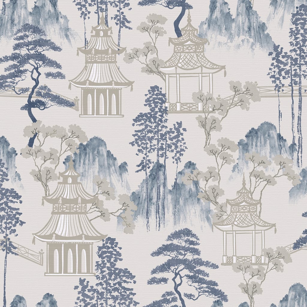 Arthouse Akio Blue Pagoda Wallpaper