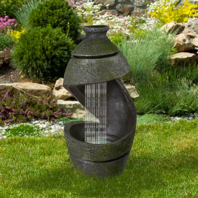 31" Green and Gray Mossy Outdoor Garden Water Fountain