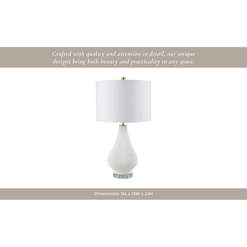 Stoneware Porcelain Table Lamp Ribbed Base Fabric Shade - 24" White - 15" x 15" x 24"