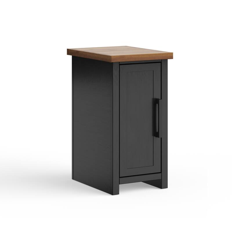 14 inch Chairside Table, No Assembly Required, and Whiskey Finish - Wood - Black