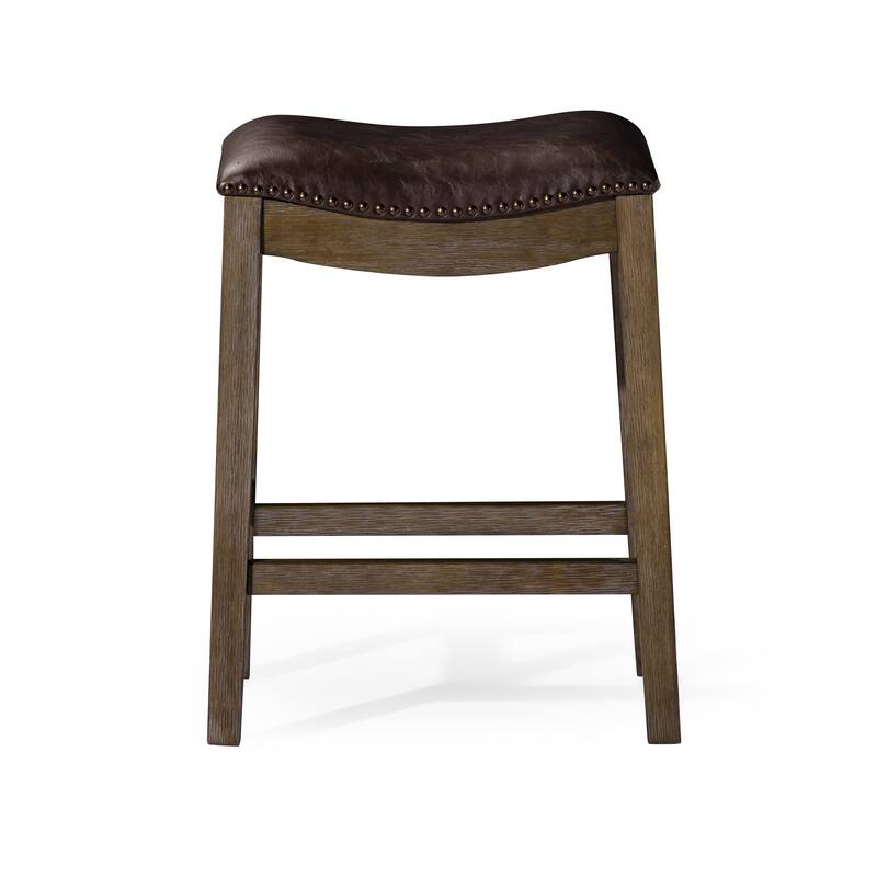 HomeRoots 26" Brown Faux Leather and Solid Wood Backless Counter Height Bar Chair