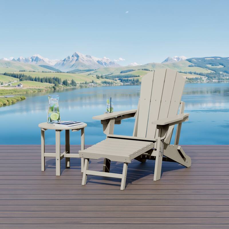 Laguna Outdoor Folding Adjustable Adirondack Chair with Hideaway Ottoman & Round Side Table