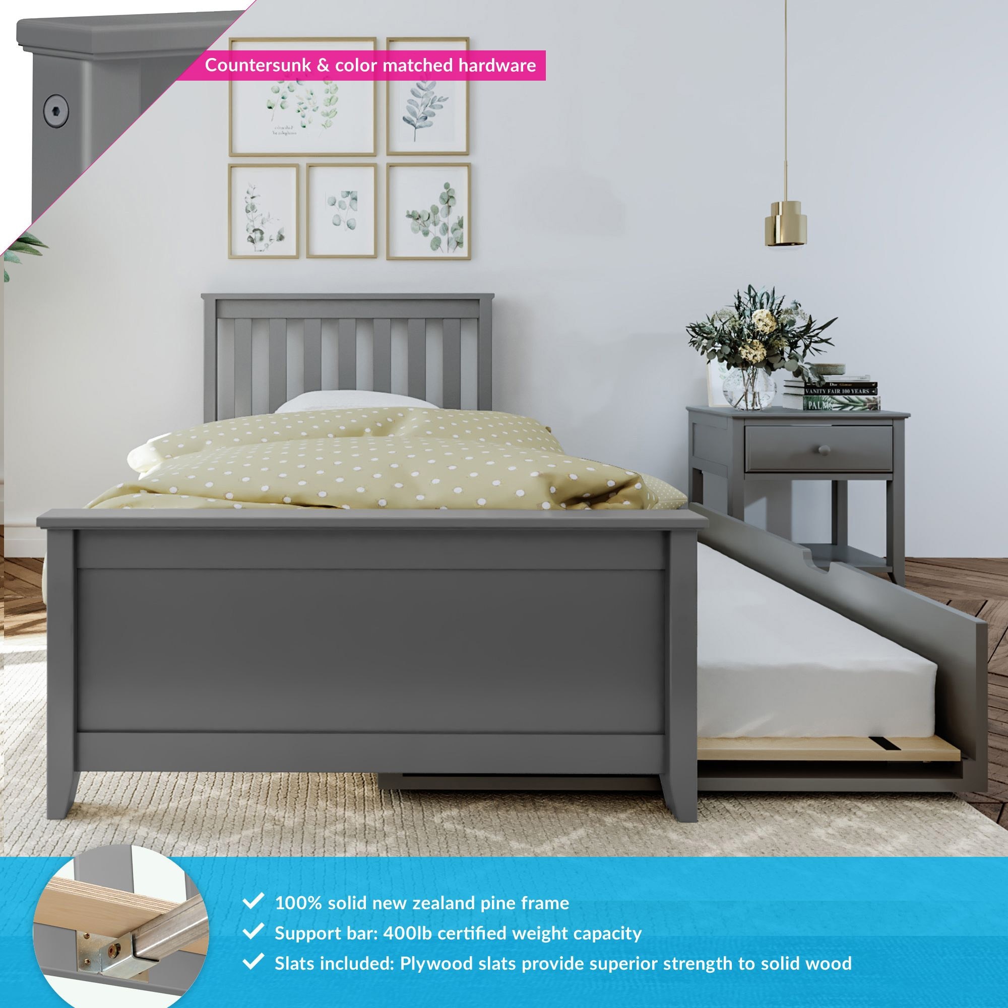 Max & lily solid wood twin platform bed with trundle outlet frame