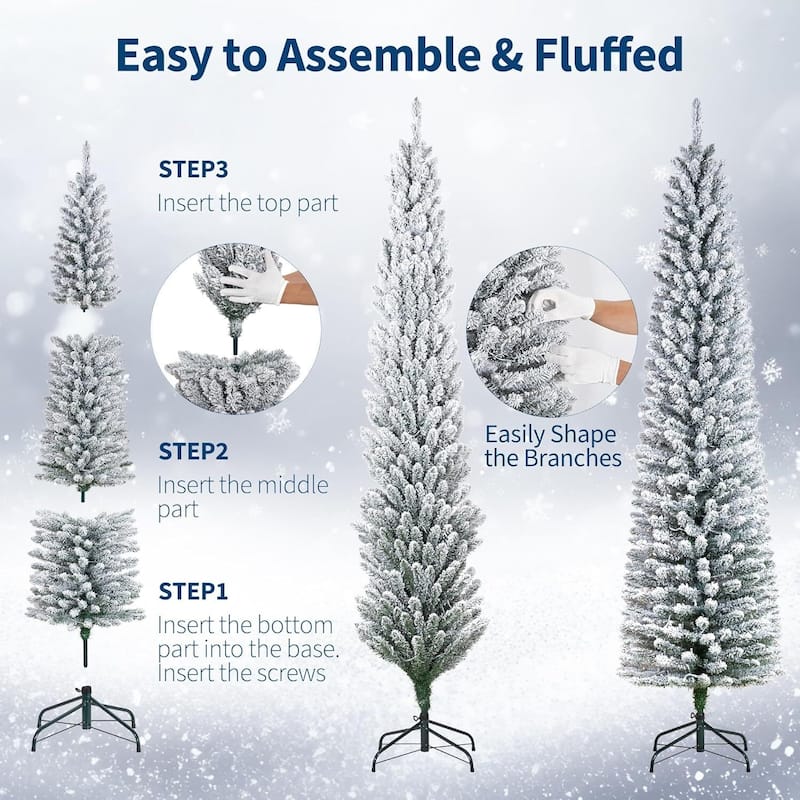 Prelit Flocked Pencil Artificial Christmas Tree with Lights - N/A